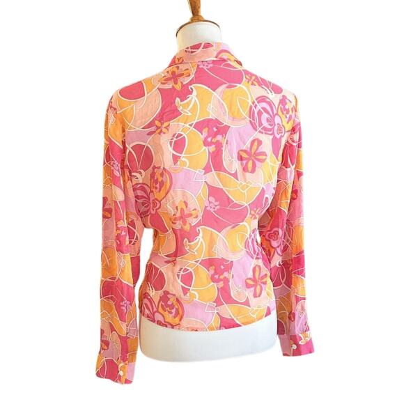 Vintage Silk Blouse – Bold Retro Print, Long Sleeve, Size 12 (Fits M) - Picture 3 of 8